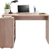 Hom`in kotna pisalna miza leseni material bela, barve hrasta | Shoptok.si