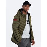 Ombre Men's quilted jacket with satin finish - dark olive green | Shoptok.si
