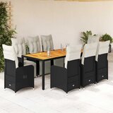  9-dijelni vrtni bistro set od poliratana s jastucima crni Crna 190 x 90 x 75 cm | shoptok.hr
