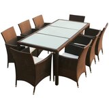  9-dijelni vrtni blagovaonski set od poliratana s jastucima smeđi Smeđa Dužina stola 190 cm | shoptok.hr
