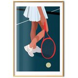  Plakat - Tennis Player with a Red Racket on the Court - Illustration 60x90 Zlatni okvir s margom | shoptok.hr