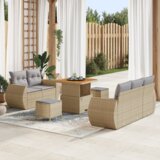  8-delna vrtna sofa garnitura z blazinami bež poli ratan akacija | Shoptok.si