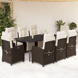  9-dijelni vrtni blagovaonski set s jastucima poliratan smeđi Smeđa 200 cm table length | shoptok.hr