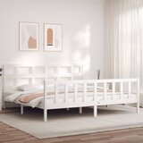The Living Store Posteljni okvir z vzglavjem bel trden les - Posteljni Okvir, (21531535) | Shoptok.si