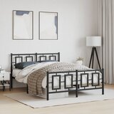 Maison Chic Kovinski Posteljni okvir - Dvoposteljna postelja - Zakonska postelja z vzglavjem in vznožjem črn 140x190 cm, (21695593) | Shoptok.si