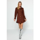 Trendyol Brown Button Detailed Woven Shirt Dress with Stitching Detail Cene