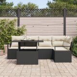 vidaXL 6-delni vrtni kavč set z blazinami Črn Poli ratan | Shoptok.si