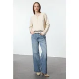 Trendyol Stone Soft Texture Button Detailed Knitwear Sweater