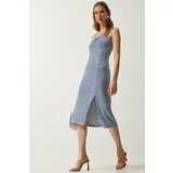 Happiness İstanbul Women's Navy Blue Double Strap Patterned Knitted Dress