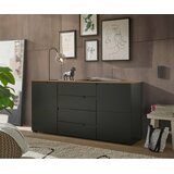 home24 ŠIROKA KOMODA, črna, barve hrasta | Shoptok.si