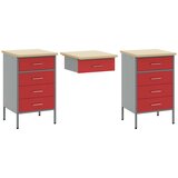 Radni ormar s ladicama 3 kom. Crvena Inženjerska drva i čelik | shoptok.hr