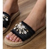 Gemre Black braided espadrille slides with walrus shells | shoptok.hr
