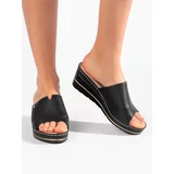 Shelvt Black comfortable women's wedge flip-flops