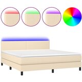 vidaXL Box spring postelja z vzmetnico LED krem 160x200 cm blago, (20901403) Cene