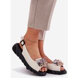 ARTIKER Leather Women's Sandals With Crystals Beige | Shoptok.si