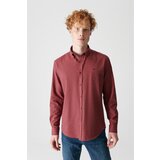 Avva Men's Burgundy Buttoned Collar Cotton Comfort Fit Comfy Cut Shirt Cene