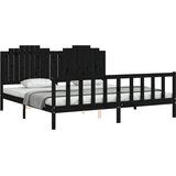  Okvir za krevet s uzglavljem crni 200 x 200 cm od masivnog drva | Eponuda.com