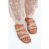 Boto Embellished women sandals on flat heel with straps and buckle beige Manitte | ePonuda.com