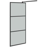  Pregrada za tuš s policom crna 90x195 cm staklo ESG i aluminij | shoptok.hr