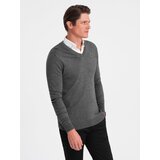 Ombre Men's sweater with a "v-neck" neckline with a shirt collar - graphite Cijene