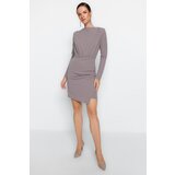Trendyol Mink Premium Textured Crepe Knitted Mini Dress with Draping Detail | Shoptok.si