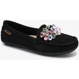 Resti Openwork black women's moccasins with decorative crystals Cizzas | Shoptok.si
