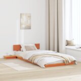  Podni krevetni okvir s noćnim ormarićima Ulašteni smeđi 100x200cm Čvrsta borovina | shoptok.hr