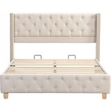 Lumor Oblazinjena postelja za odrasle iz lana - 160x200 cm - z letveno podlago - bež, (22150932) | Shoptok.si