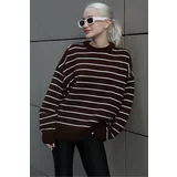 Madmext Women's Brown Striped Knitwear Sweater