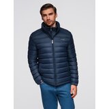 Ombre Men's lightweight jacket of combined materials with hood and decorative quilting - black | Shoptok.si