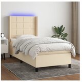  Box spring postelja z vzmetnico LED krem 90x200 cm blago | Shoptok.si