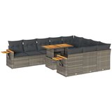 vidaXL 10-dijelni set vrtnih sofa poliratan i bagrem s jastucima sivi | shoptok.hr
