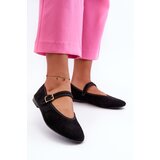 Boto Black Eco-Suede Ballerina Flats with Buckle Anlofi | shoptok.hr