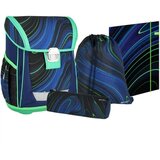 Spirit Spirit: Blue Stripes modra-zelene črte na črni podlagi šolska torba, nahrbtnik 4-delni set 41x20x32cm | Shoptok.si