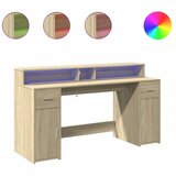 vidaXL Pisalna miza z LED lučkami sonoma hrast 160x55x91 cm inž. les, (21814698) | Shoptok.si