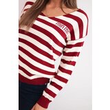 Kesi Włoski Women's striped sweater with a V-neck burgundy | Shoptok.si