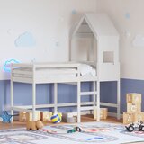 The Living Store Posteljni okvir z lestvijo in streho bel 90x190 cm borovina - Pograd, (21428300) | Shoptok.si