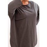 Kesi Włoski Women's Plus Size blouse with cotton, pocket, and rolled-up sleeve graphite | shoptok.hr