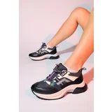 LuviShoes STERDA Black Green Women's Thick Sole Sports Sneakers