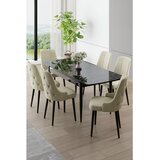 Hanah home trpezarijski set Nola, sto na razvlačenje i 6 stolica, ploča u dekoru crnog mermera, krem tkanina Babyface | Eponuda.com