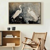  Slika - Herons and cherry blossoms - oriental-style illustration depicting birds 90x60 U prirodnom drvenom okviru | shoptok.hr
