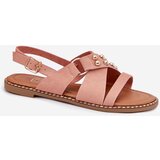 Boto Women's Flat Heel Sandals With Golden Studs Pink Zanira | ePonuda.com