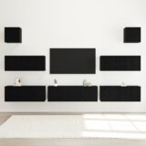  Set od 7 dijelova TV ormarića zidni crni hrast drvena ploča | shoptok.hr