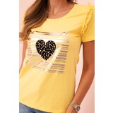 Kesi Women's cotton blouse with ruffle and heart made of rhinestones yellow | ePonuda.com