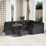 vidaXL set 12 delne vrtne sedežne garniture z blazinami črni poli ratan akacija | Shoptok.si