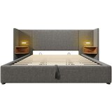 Lumor Oblazinjena postelja s predalom 180x200 cm iz lana - 2 nočni omarici z bralno lučko in funkcijo polnjenja - siva, (22151020) | Shoptok.si