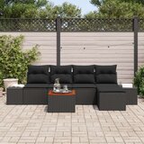 vidaXL 6-delni Vrtni Kavč Komplet z Blazinami Črn Poli Ratan Acacia | Shoptok.si