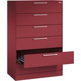 C+P Kartotečni predalnik ASISTO, višina 1292 mm, s 6 predali, DIN A5 prečno, rubinasto rdeče/rubinasto rdeče barve | Shoptok.si