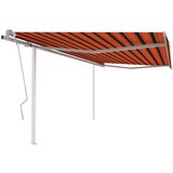vidaXL Ročno zložljiva tenda s stebrički 4x3 m oranžna in rjava | Shoptok.si
