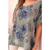 Kesi Włoski Women's cotton blouse with short sleeves and a floral pattern khaki | shoptok.hr